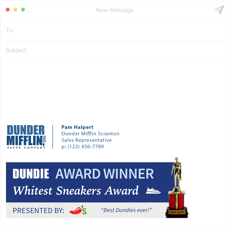 Pam's email content shows her sweet award