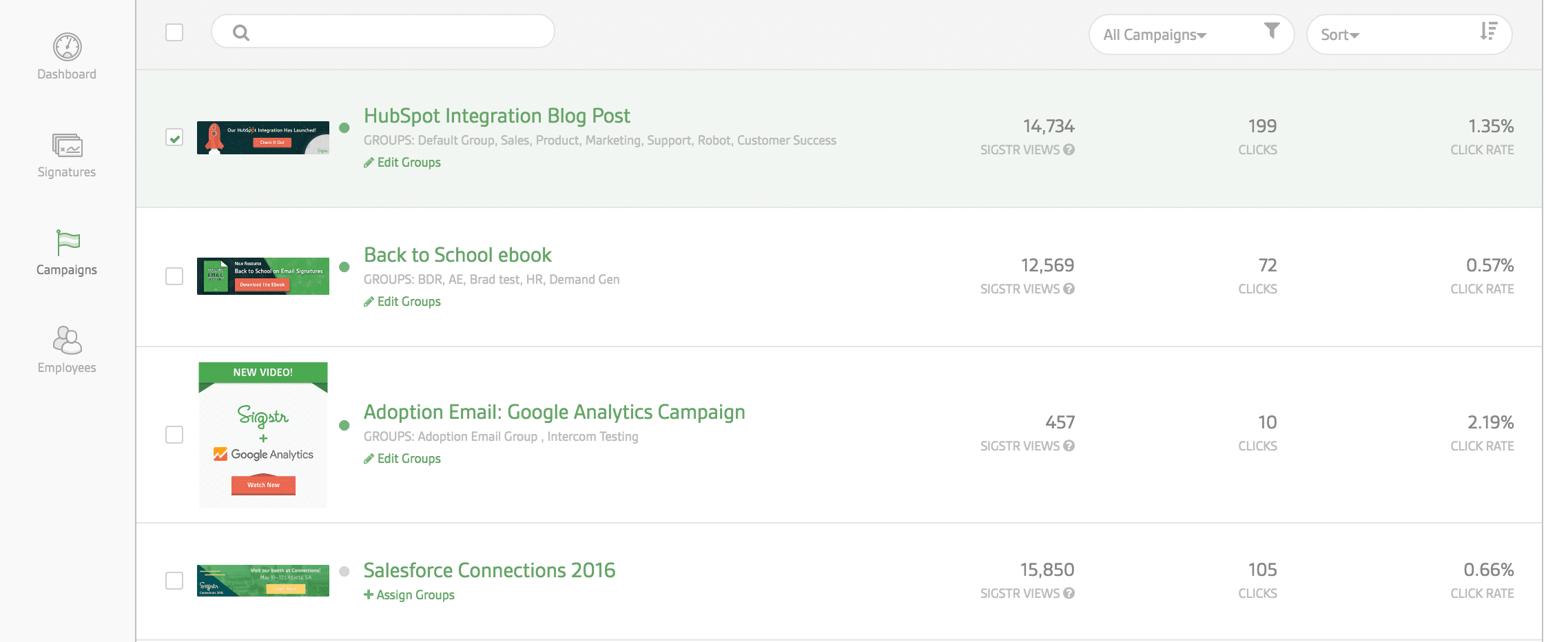 Great email signatures in Sigstr's Groups feature