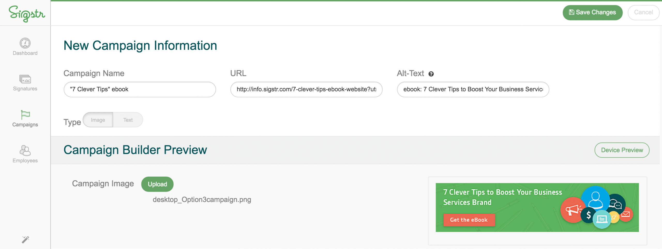Use the URL builder within the email signature generator in Sigstr.