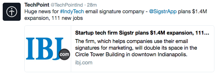 TechPoint IBJ tweet about Sigstr news